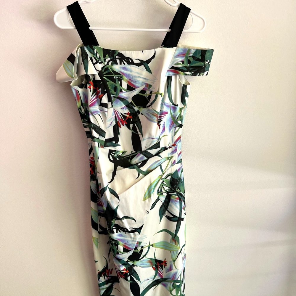 Karen Millen Off Shoulder Lily Print Pencil Dress Size 6
